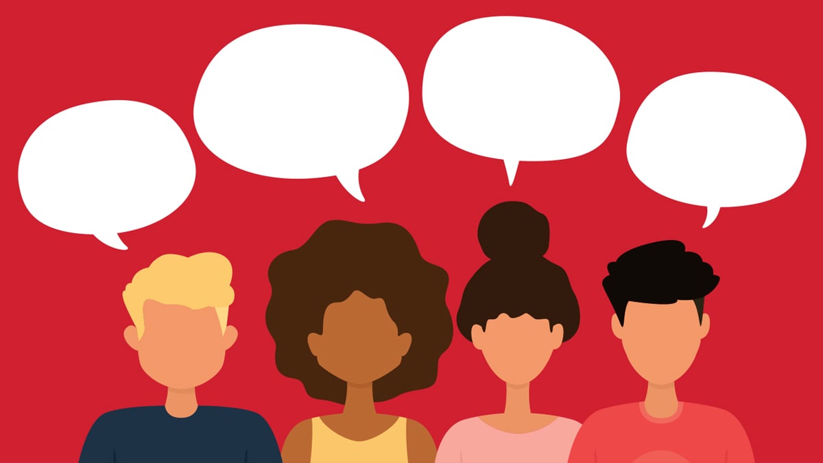 Individuals with thought bubbles above their heads