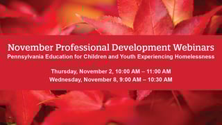 November Professional Development Webinars, November 2 and 8
