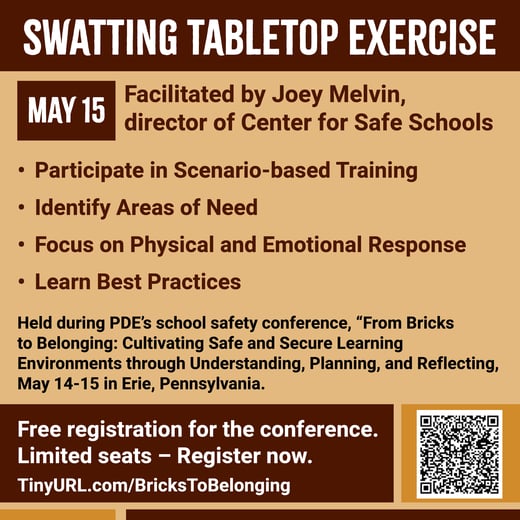 Information regarding the Pennsylvania Department of Education school safety conference, May 14-15, in Erie. www.tinyurl.com/brickstobelonging