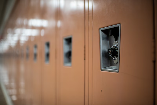 row of brown lockers