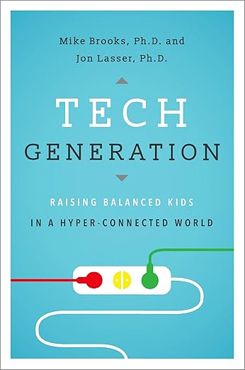 Cover of the book is a light blue; a white extension cord with red and green plugs.